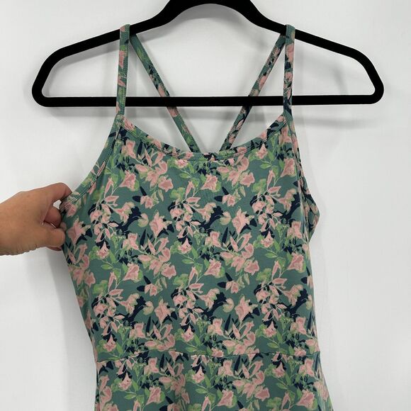 PACT Green Pink Floral Fit & Flare Racerback Summer Fall Midi Dress Size Large - Picture 5 of 10